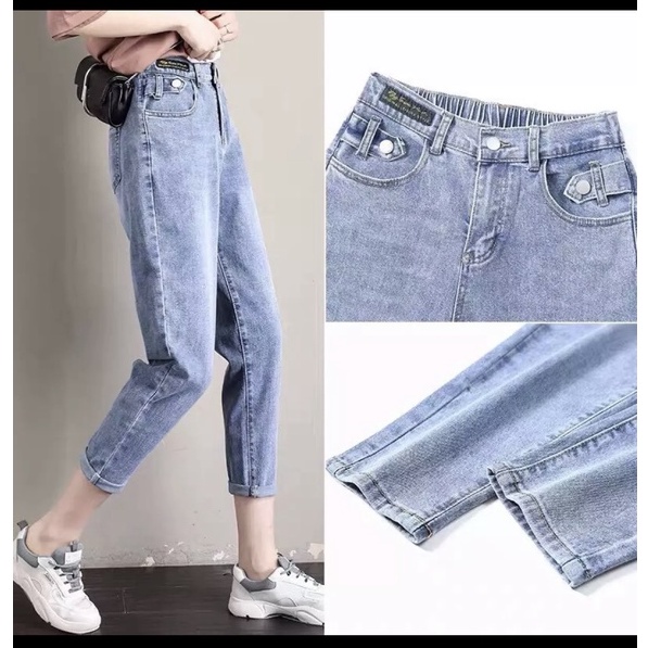 [ Chuyên sỉ ] Quần baggy jean nữ, quần bò nữ lưng cao chun sau phong cách hàn quốc