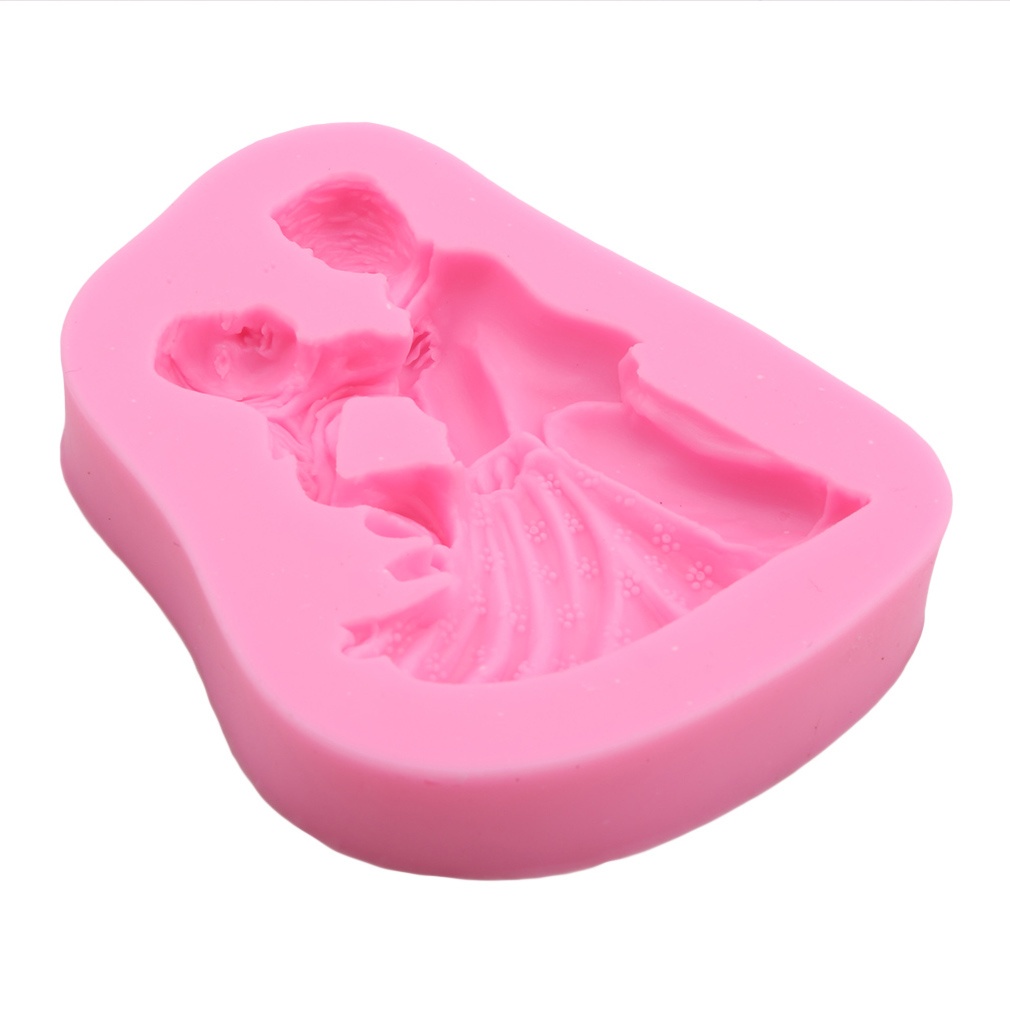 FM Pink Groom Bride Double Hug Silicone Mold Cake Fondant Chocolate Baking Mold