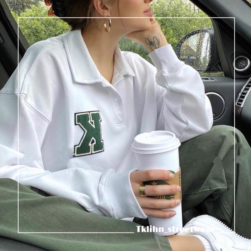 TKLIHN Áo SWEATER polo dài tay Ulzzang phong cách ÂU MỸ 2021 KÈM 2 ẢNH THẬT Ở CUỐI