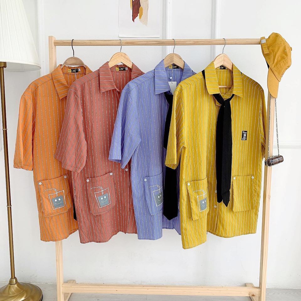 SƠ MI KẺ DỌC TAY NGẮN, KÈM CAVAT - S1008 LJINSTORE