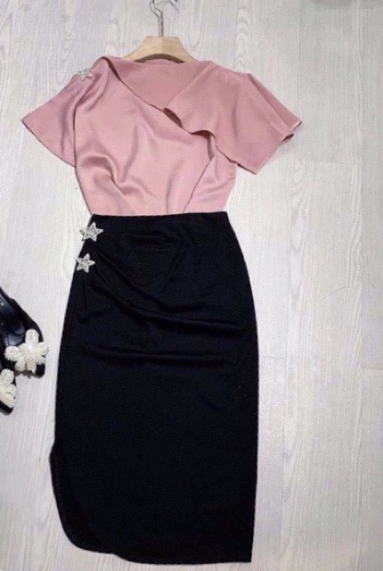 Sét áo lụa cổ đổ chân váy bút chì