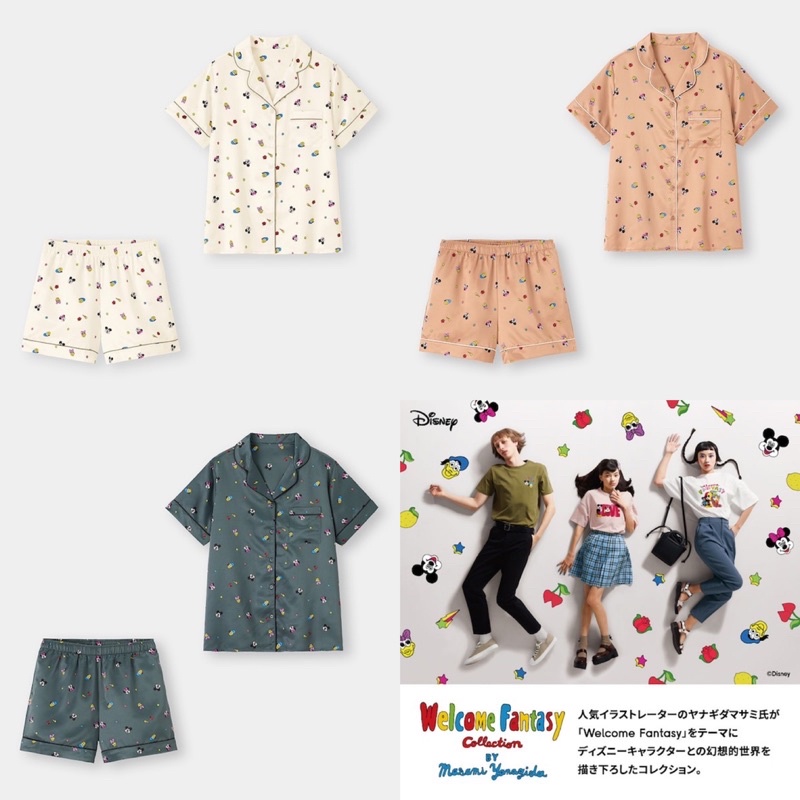 Bộ quần áo cộc pyjama nữ in hình Mickey dễ thương của GU - Nhật Bản