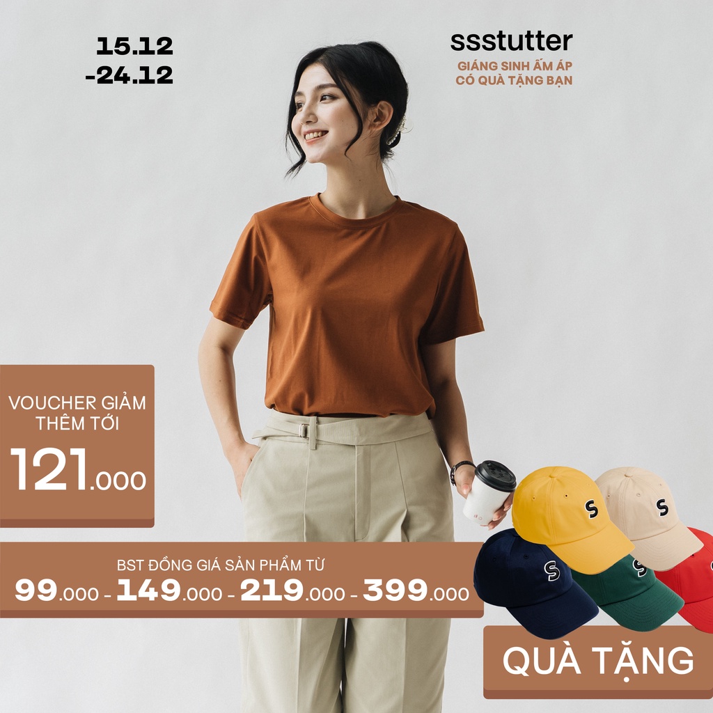 Áo Phông nữ SSSTUTTER cổ tròn ngắn tay dáng xuông chất cotton thoáng mát Great Life Tee / HER