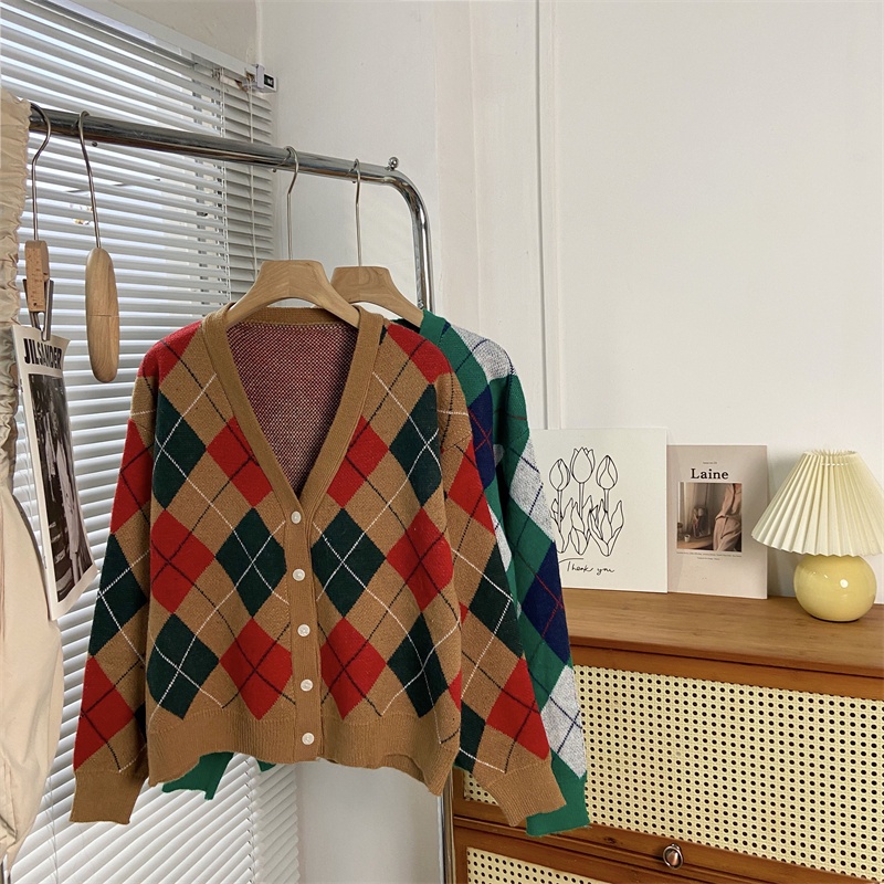 Áo Khoác cardigan Dệt Kim Cổ Chữ v Dáng Rộng Họa Tiết Kẻ Sọc Thời Trang Mùa Thu Mới Cho Nữ