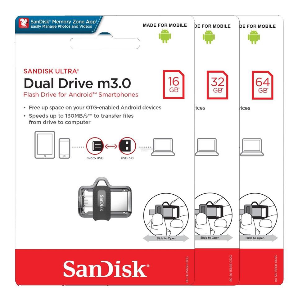 USB OTG SanDisk Ultra 16GB Dual Drive m3.0 (Bạc)