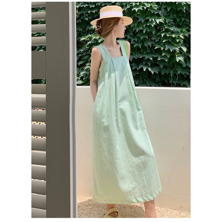 Đầm Váy đi biển nữ đẹp maxi 2 dây dáng dài rộng bigsize bikini Hàn Quốc vintage cổ vuông babydoll hở lưng 8896 DK11T401