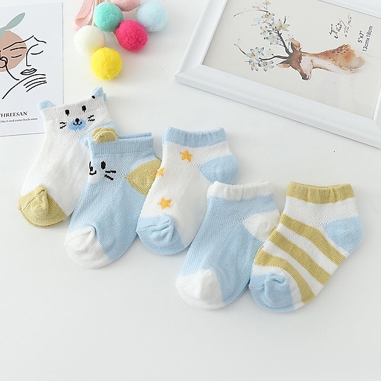 Tất điều hòa cho bé, set 5 đôi tất cổ thấp Kid's socks đủ size từ 0-3 tuổi