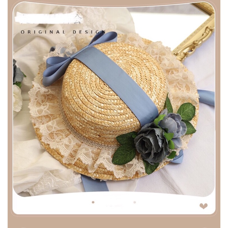 YASLC0189-Mũ cói vintage phong cách Pháp viền ren