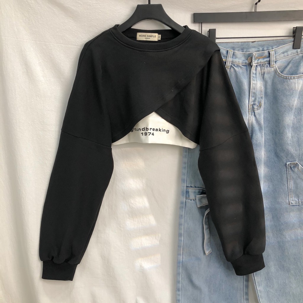 Áo Croptop Dài Tay Dáng Rộng Đắp Chéo SONA Phong Cách Hàn Quốc (Tặng Kèm Bra) - Tuni Store