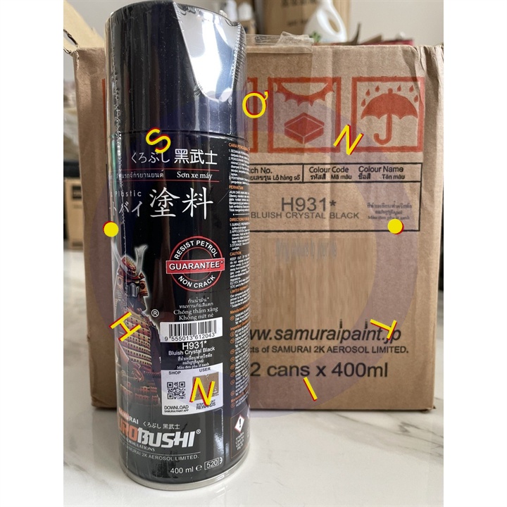 Sơn samurai màu đen pha lê xanh H931 chai xịt chuyên dụng dành cho sơn xe máy, ô tô