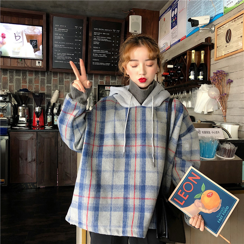 SUXI  Áo Hoodie Hàn Quốc Dáng Rộng Cổ Lọ Thời Trang Thu Đông