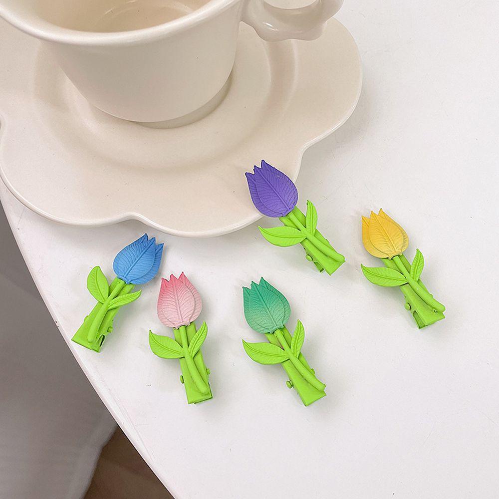 QQMALL Kẹp Tóc Hoa Tulip Màu Sắc Ngọt Ngào Phong Cách Nhật Bản Cho Nữ