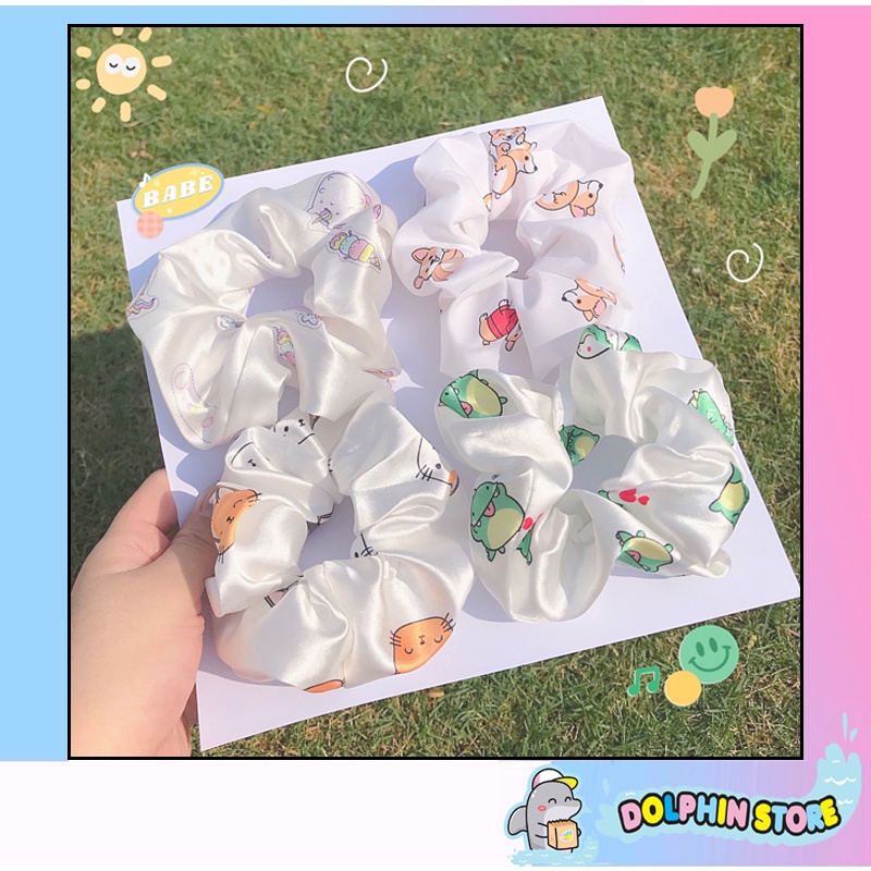 Cột Tóc Vải Scrunchies - Dây Buộc Tóc Scrunchies ( Scrunchies Hoạt Hình ) Unicon , Khủng Long , Mèo Hello Kitty , ...