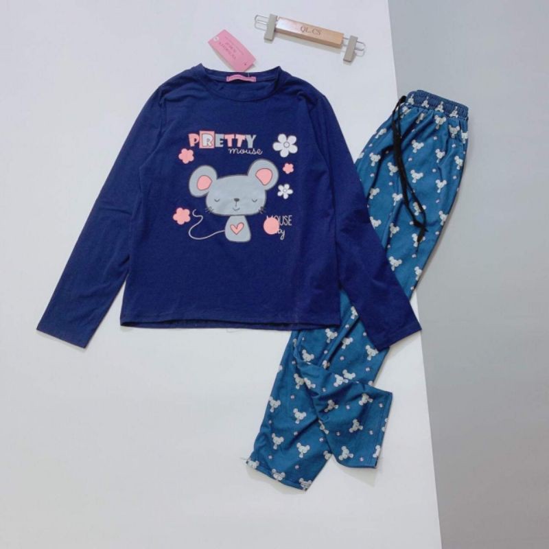 Set bộ quần áo dài tay mặc nhà cotton hình con chuột MH