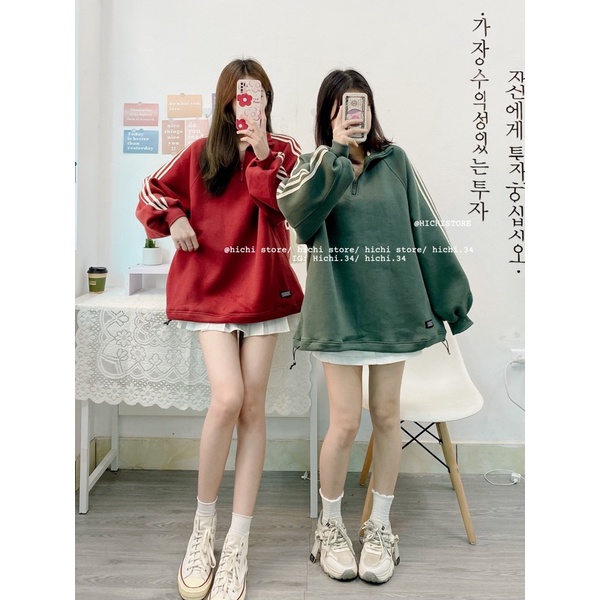 áo sweater nỉ bông kéo khoá sọc tay ẢNH THẬT VIDEO hichi | BigBuy360 - bigbuy360.vn