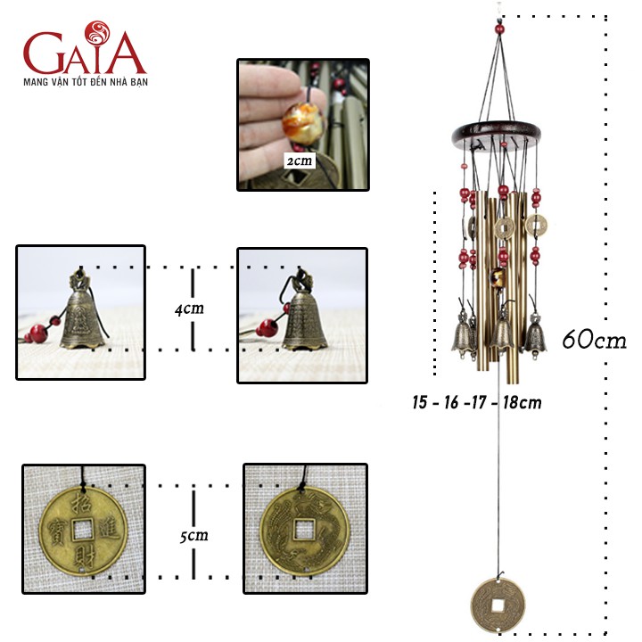 Chuông gió 4 thanh nhôm có dây hình chuông - C04