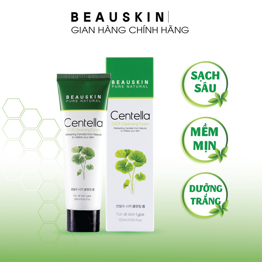 Sữa Rửa Mặt Tạo Bọt Chiết Xuất Rau Má BEAUSKIN Centella Cica Cleasing Foam Sạch Sâu, Dưỡng Ẩm Mềm Mịn Dung Tích 120ml