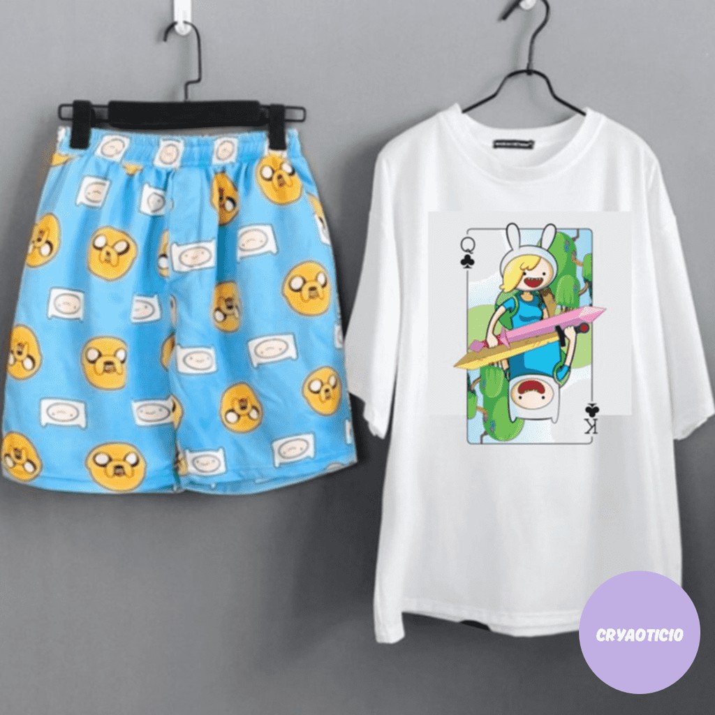 [COMBO TIẾT KIỆM] Set áo Adventure Time + quần short cartoon unisex