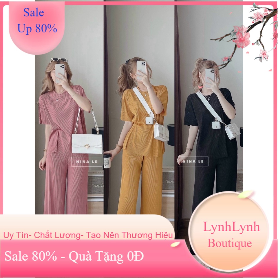 Set Bộ Đi Chơi Trơn Nữ Quần Dài Ống Đứng Áo Basic Ngắn Tay Chất Thun Gân