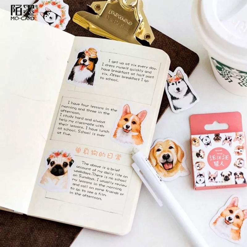 STICKER cún yêu hộp 45 miếng dán trang trí sổ tay, ốp lưng điện thoại - S15