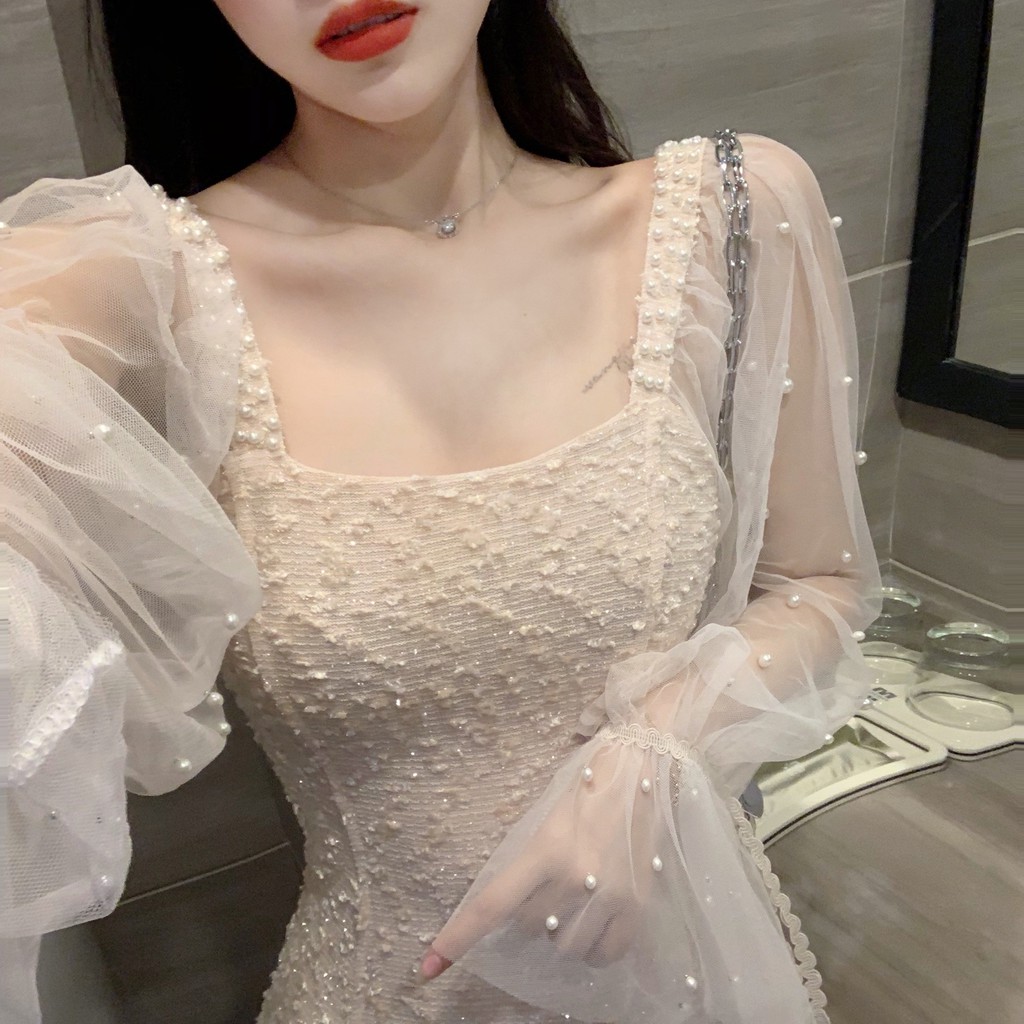 Đầm nữ dáng xòe kiểu a tay lưới Emilyshop