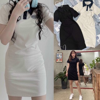 Váy Đầm Bo Tăm Bó Cổ Bẻ Logo Annie V40 CHANREEN [FREESHIP] Váy body siêu tôn dáng, chất co dãn