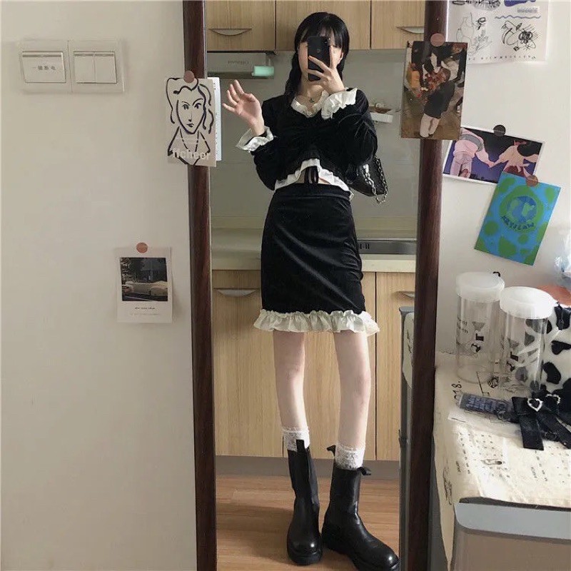 SET ÁO VÁY NHUNG M26 ULZZANG