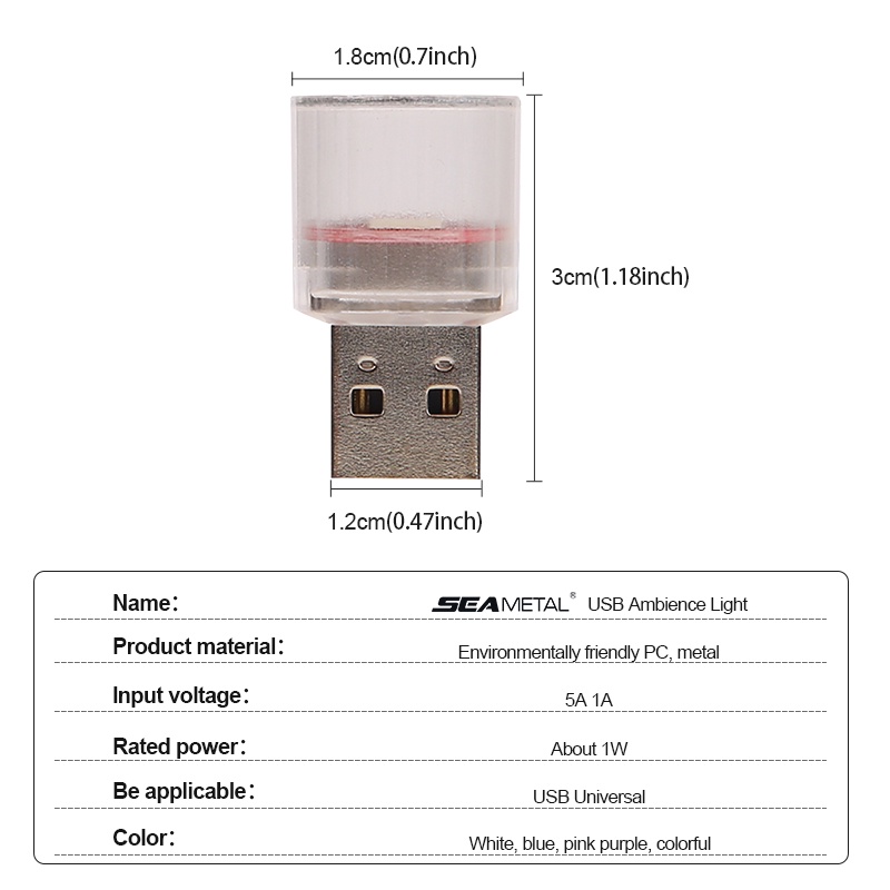 Đèn LED USB mini SEAMETAL trang trí nội thất xe hơi tiện dụng