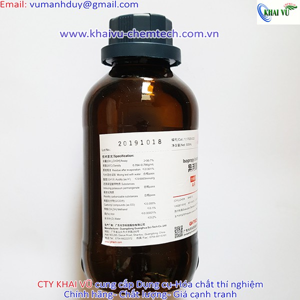 CHẤT ISOPROPYL ALCOHOL IPA 2-PROPANOL 99.7% C3H8O CHAI 500ML XILONG CAS 67-63-0