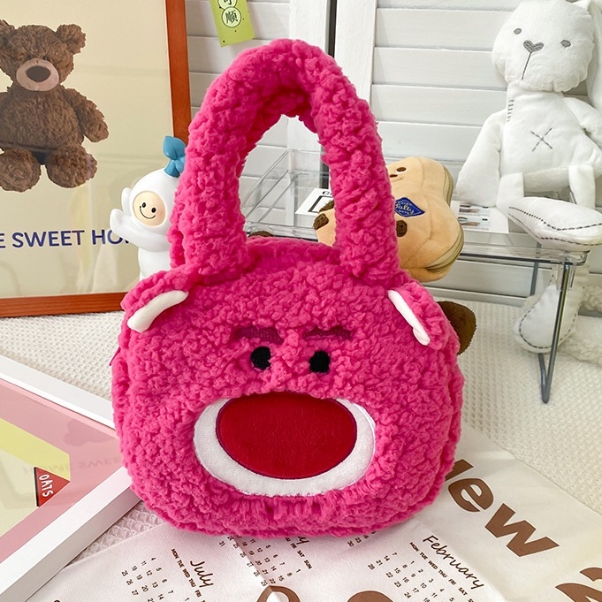 Túi Đeo Chéo Lông Cừu Phối Họa Tiết Hoạt Hình Gấu Dâu Tây Phong Cách Nhật Bản Thời Trang 2022 Cho Nữ