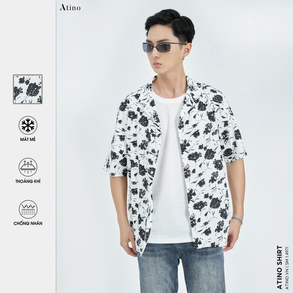 Áo sơ mi cộc tay Cuban Shirt Nam FLORAL ATINO vải lụa form regular SM1.4971