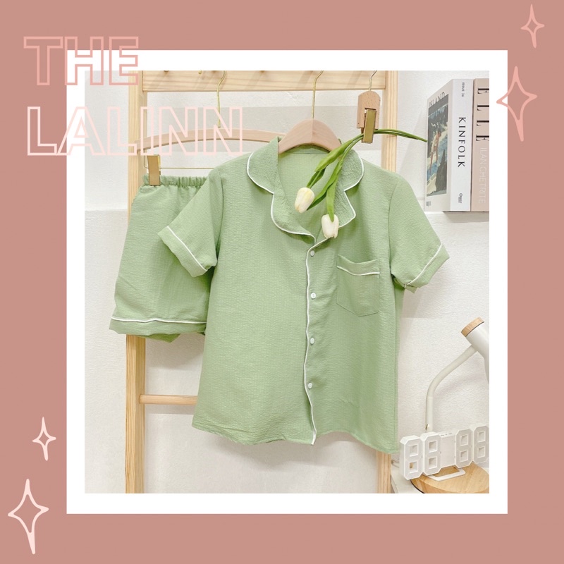 Set Pijama cổ bẻ xốp đũi Hàn màu pastel siêu ngọt. Bộ ngủ nữ pyjama pastel dễ thương