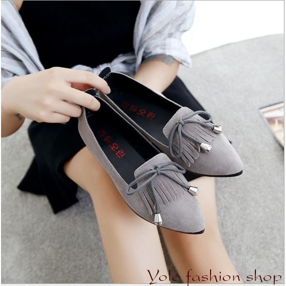 [OD17] Giày lười slip on nữ đế bằng da lộn đính nơ xinh xắn hàng QC cao cấp | BigBuy360 - bigbuy360.vn