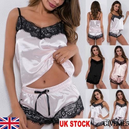 Bộ đồ ngủ satin 2 dây ngắn viền ren đầy xinh xắn cho nữ