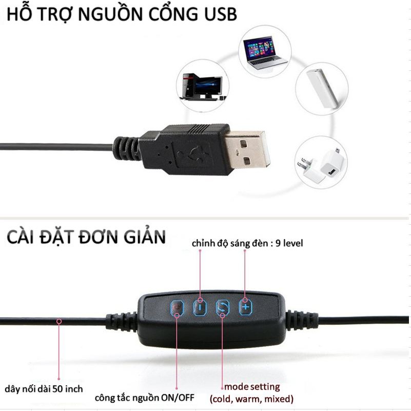 Cây livestream 3in1 có đèn hỗ trợ livestream, selfie, tiktok, videocall | BigBuy360 - bigbuy360.vn