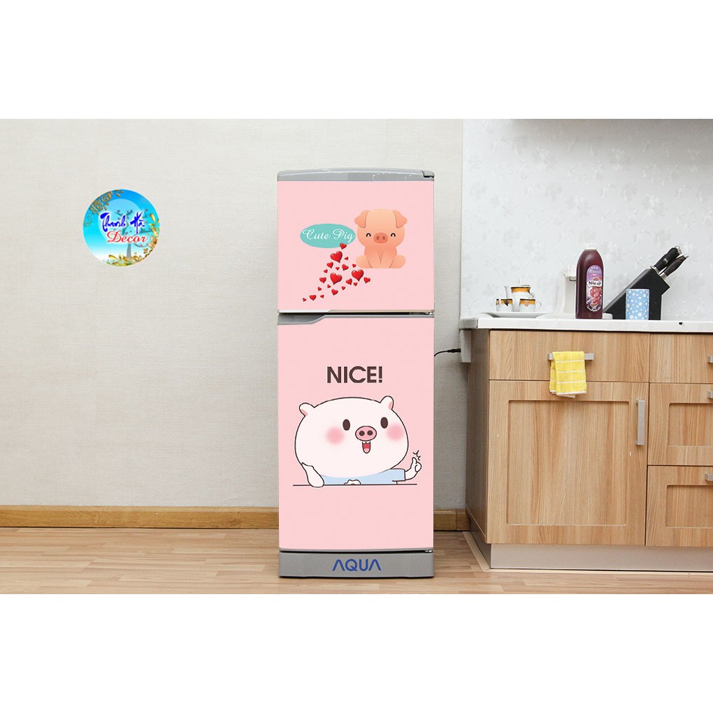 Decal dán tủ lạnh cao cấp - Mẫu PIG Siêu Cute