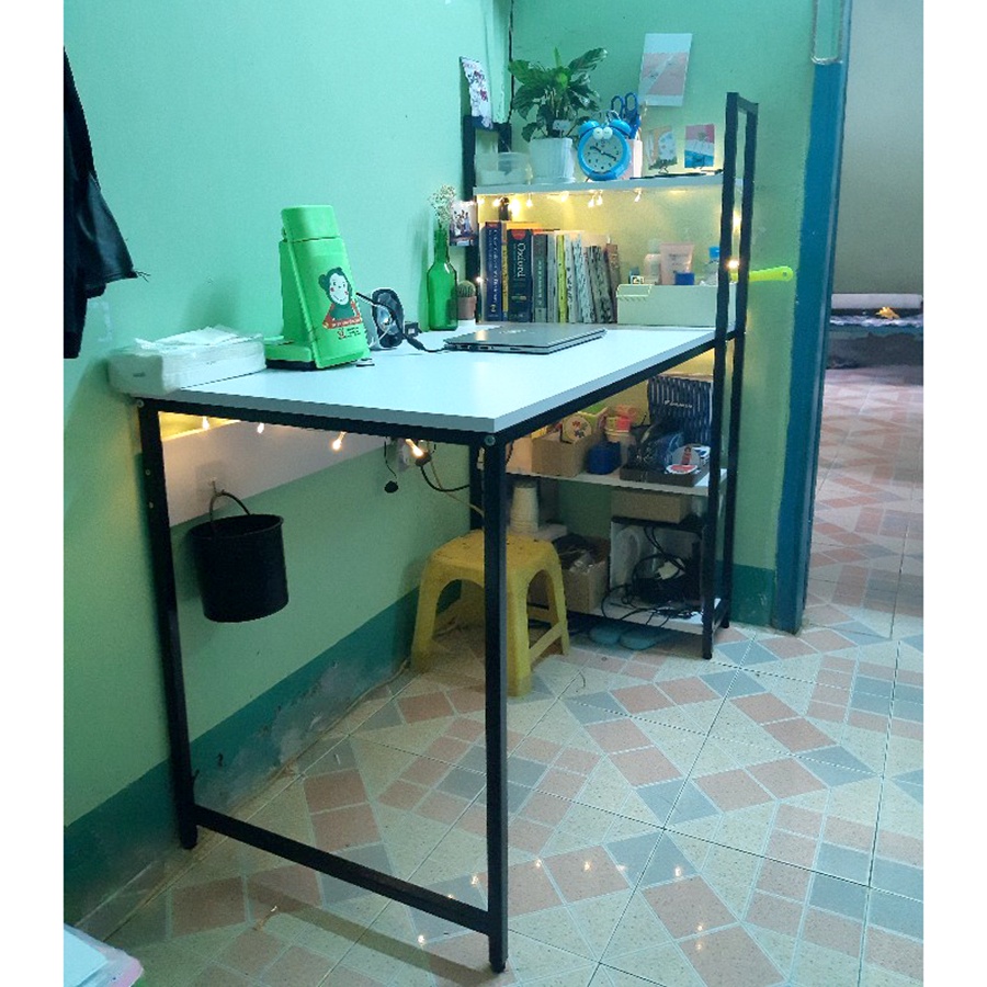 Bàn làm việc khung sắt kèm giá sách decor sơn tĩnh điện chịu lực cao, bàn gaming hoặc bàn học lắp ráp dễ dàng