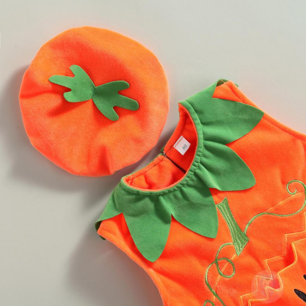 Set Áo Thun Ba Lỗ + Quần Short + Mũ In Họa Tiết Halloween Cho Bé Gái LAA6-B