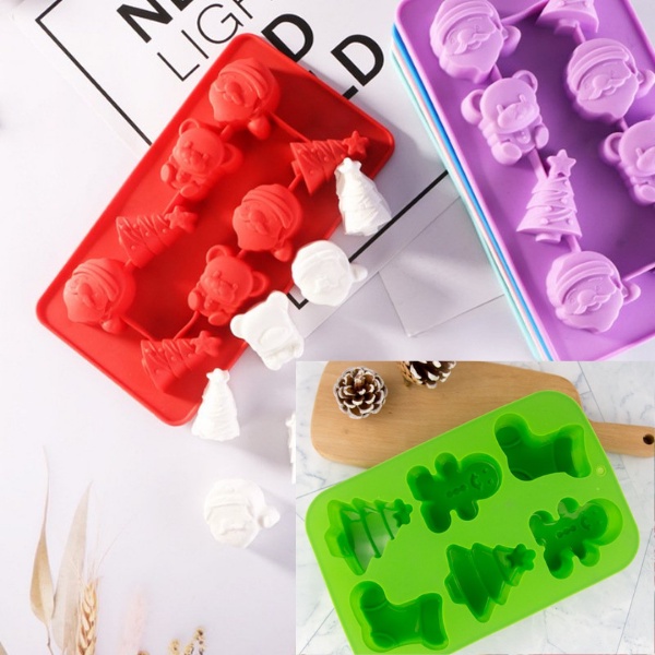 Khuôn /Khay làm bánh, làm đá, thạch rau câu bằng silicon tạo hình Giáng sinh 6 ô , 8 ô