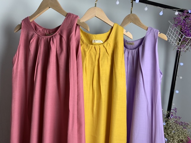 Đầm_suông-VÁY MAXI ĐŨI CỔ YẾM CỰC XINH 3 màu chất đũi lạnh