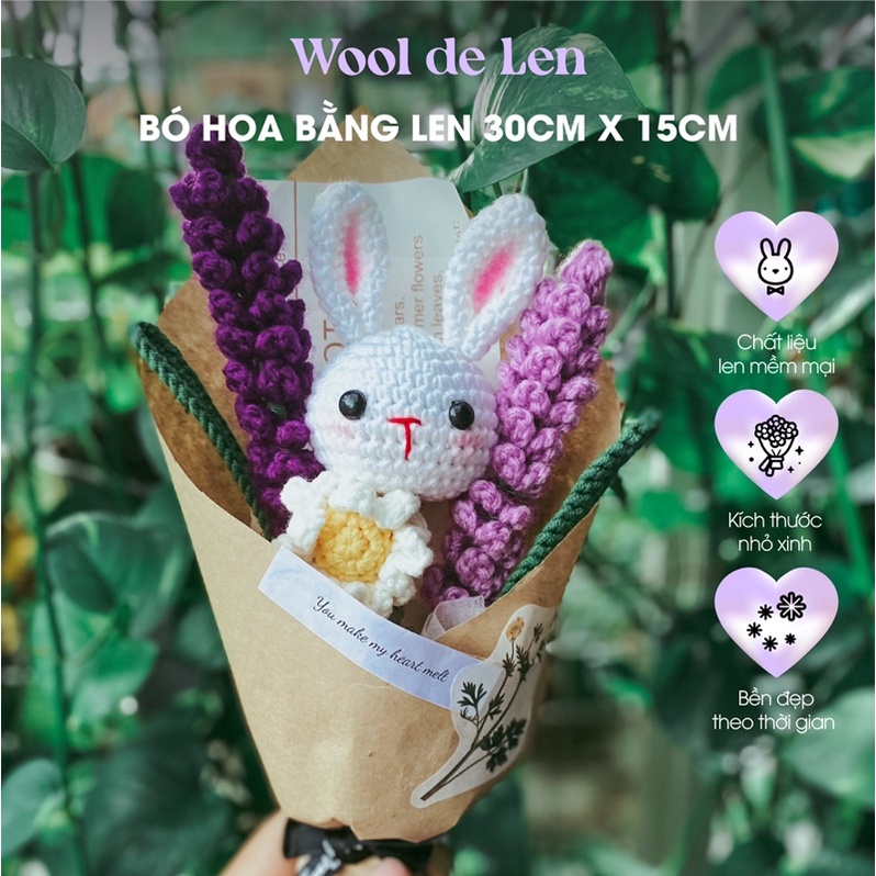 Bó hoa đẹp bằng len gói sẵn quà tặng sinh nhật 30cmx15cm Wool de Len N06