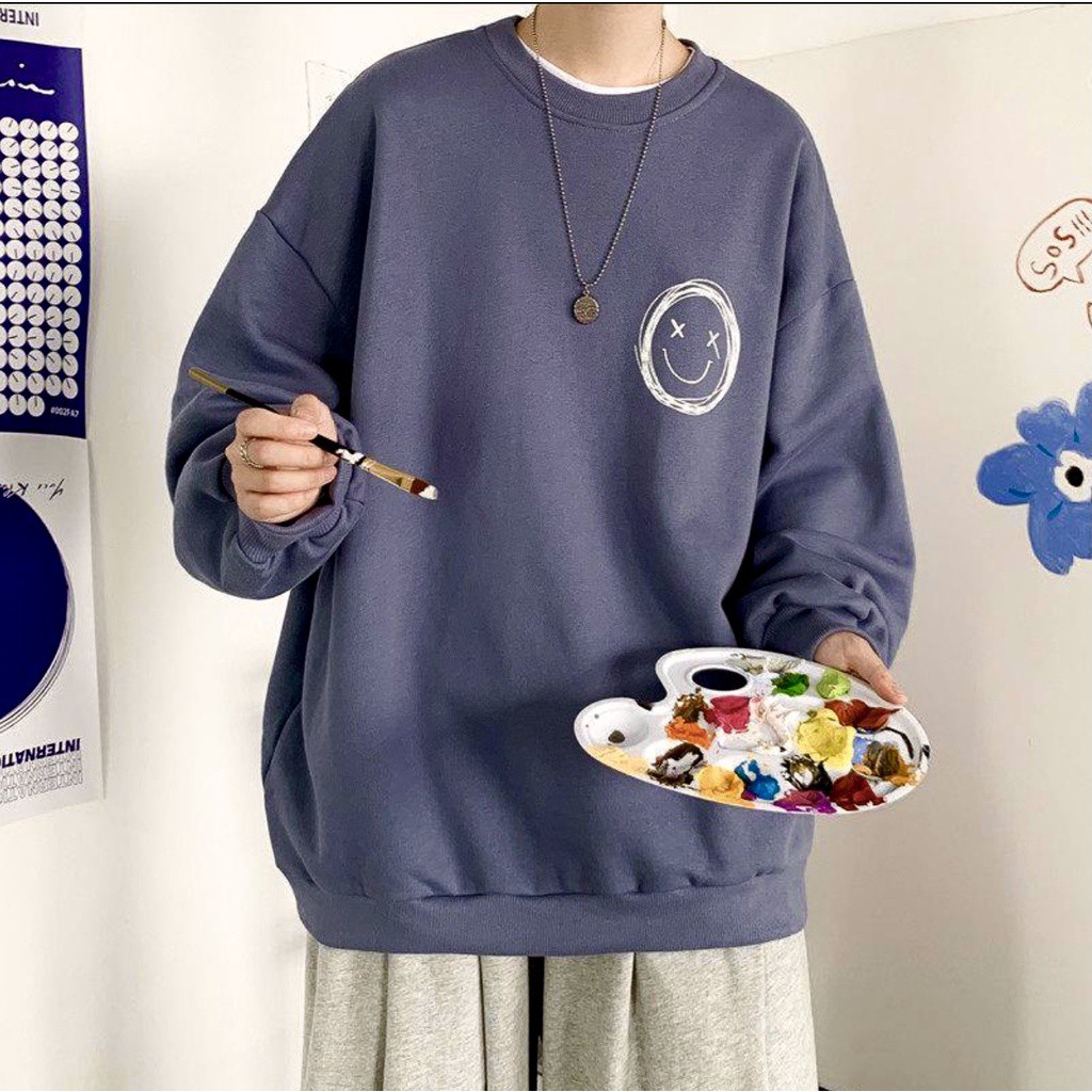 Áo sweater - TINOWEAR nỉ bông trơn hình icon mặt cười form rộng Unisex Thời trang unisex Tino | BigBuy360 - bigbuy360.vn