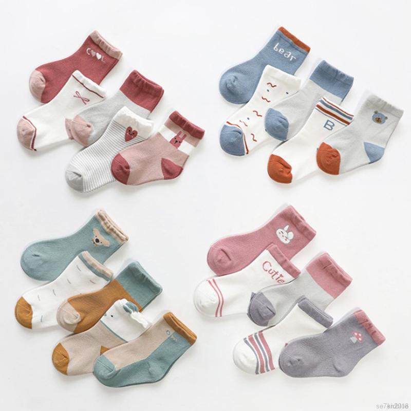 5 Đôi vớ cotton họa tiết hoạt hình dành cho bé 0-8 tuổi