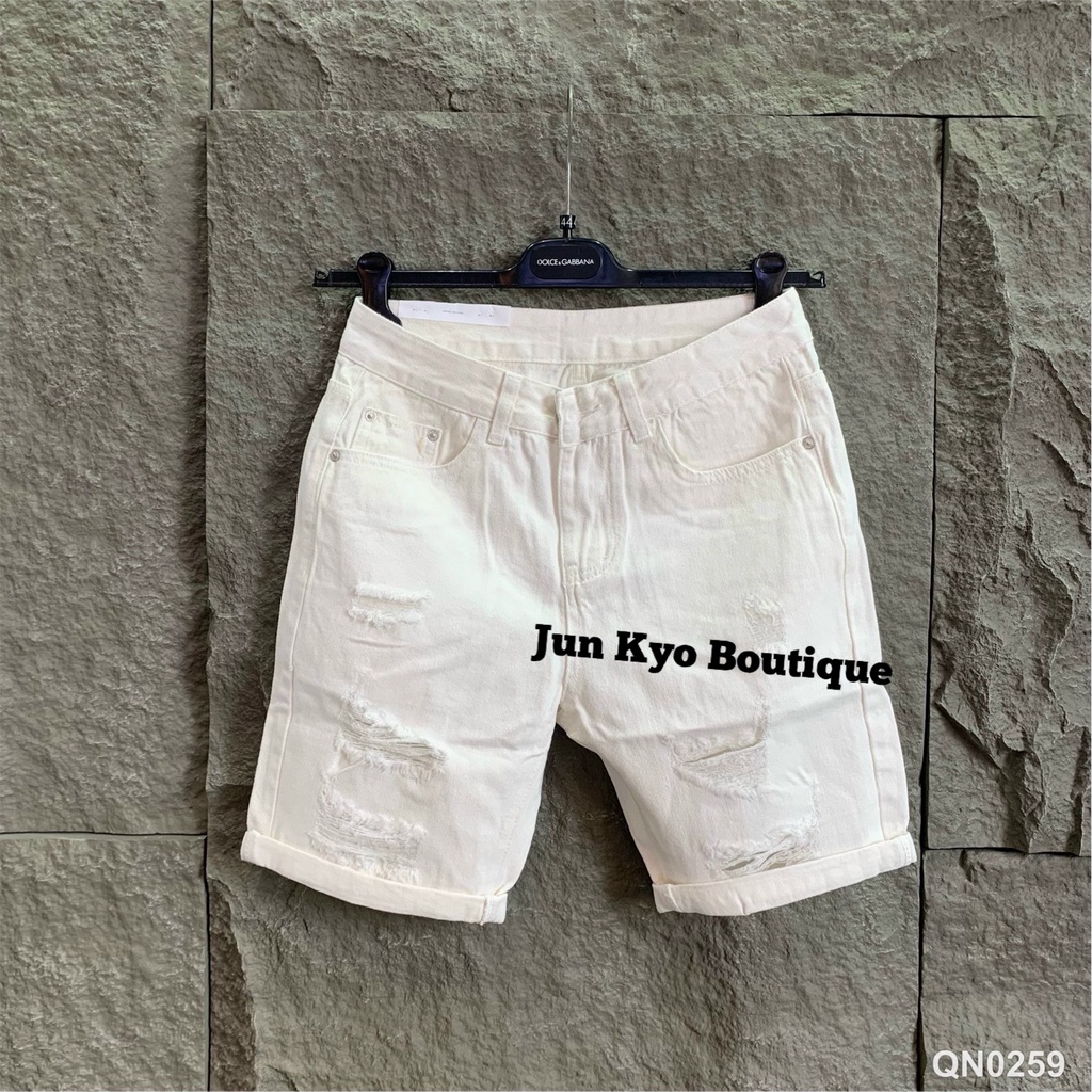 Quần bò ngố trắng rách,short nam wash  mẫu hot hai màu trắng đen có đủ sz 40-80kg phong cách trẻ trung dễ mặc T02356