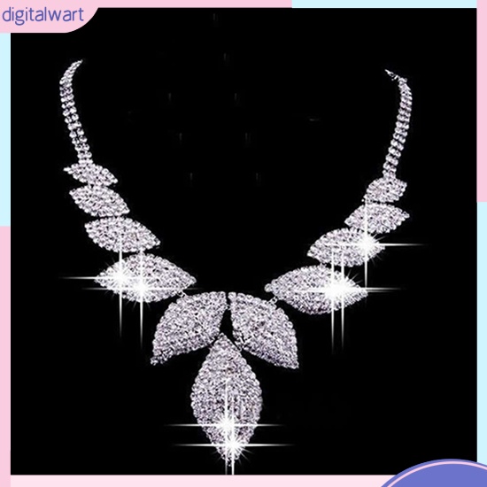 Bộ dây chuyền và cặp khuyên tai thiết kế hình lá đính đá sang trọng cho nữ