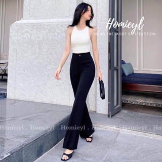 Quần ống loe cạp cao Homieyl cao cấp, quần ống rộng nữ lưng cao dáng suông đen chất vải trượt thái đẹp đi làm đi chơi