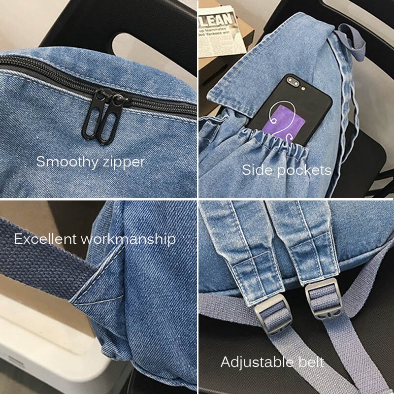 Ba Lô Denim Màu Trơn Phong Cách Hàn Quốc Cá Tính ZY015