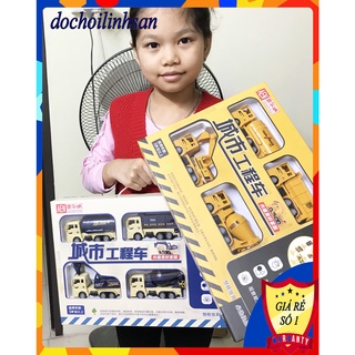 Hộp 4 xe đồ chơi công trình bánh đà cho bé.bộ xe công trình bánh đà