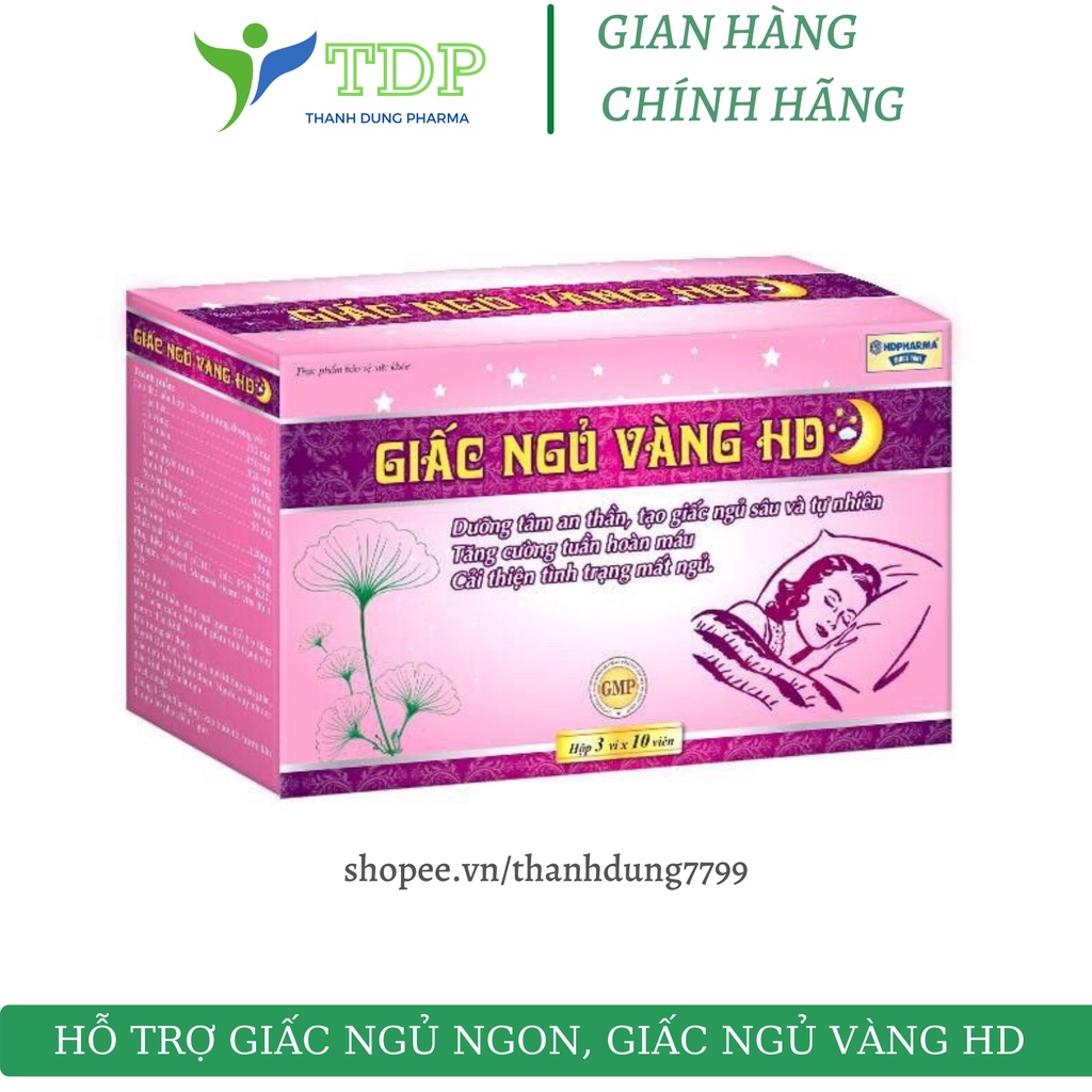 Viên uống ngủ ngon giấc ngủ vàng HD _ giảm khó ngủ, giúp ngủ ngon, tăng tuần hoàn- hộp 30 viên