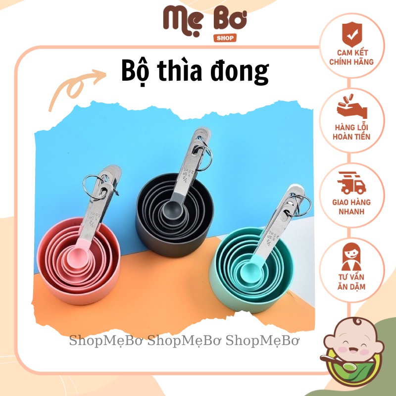 [Mẹ Bơ] Bộ thìa đong bột làm bánh đầu nhựa, tay cầm inox